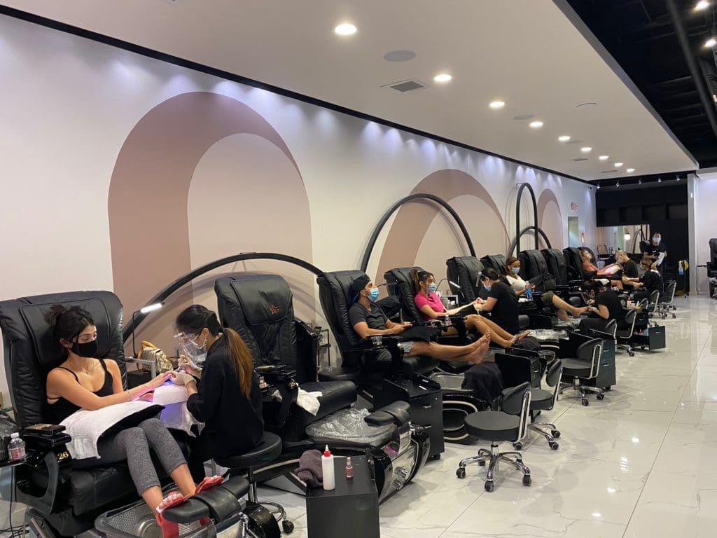 Social distancing is the rule of the day at Gloss Nail Bar.