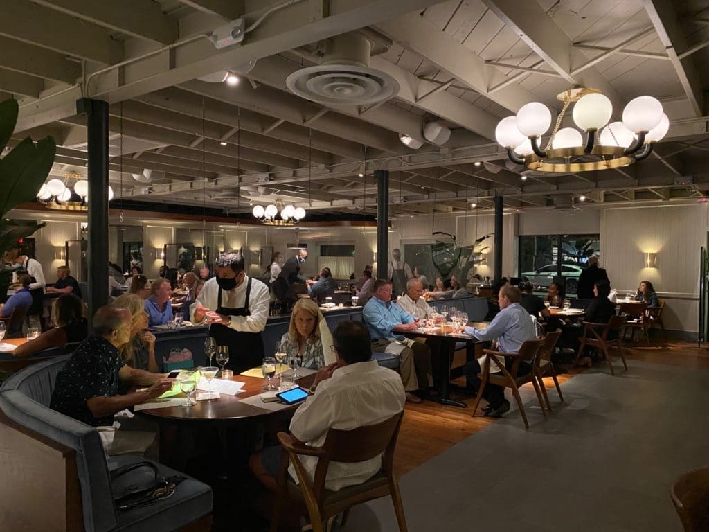 The Bludorn dining room is filled to COVID-19 capacity as the new restaurant's popularity grows. (Photo by Shelby Hodge)
