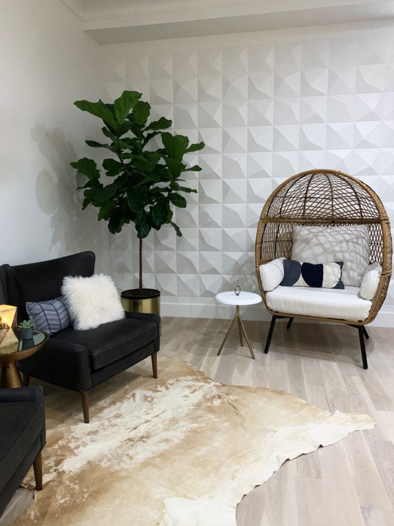 A textured corner of Hiatus' newly expanded relaxation room. 