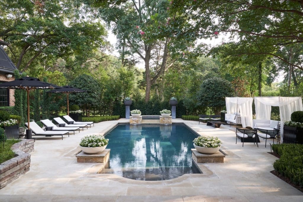 Rear landscape and pool deck designed by Melissa Gerstle Design.  (Photo by Stephen Karlisch)