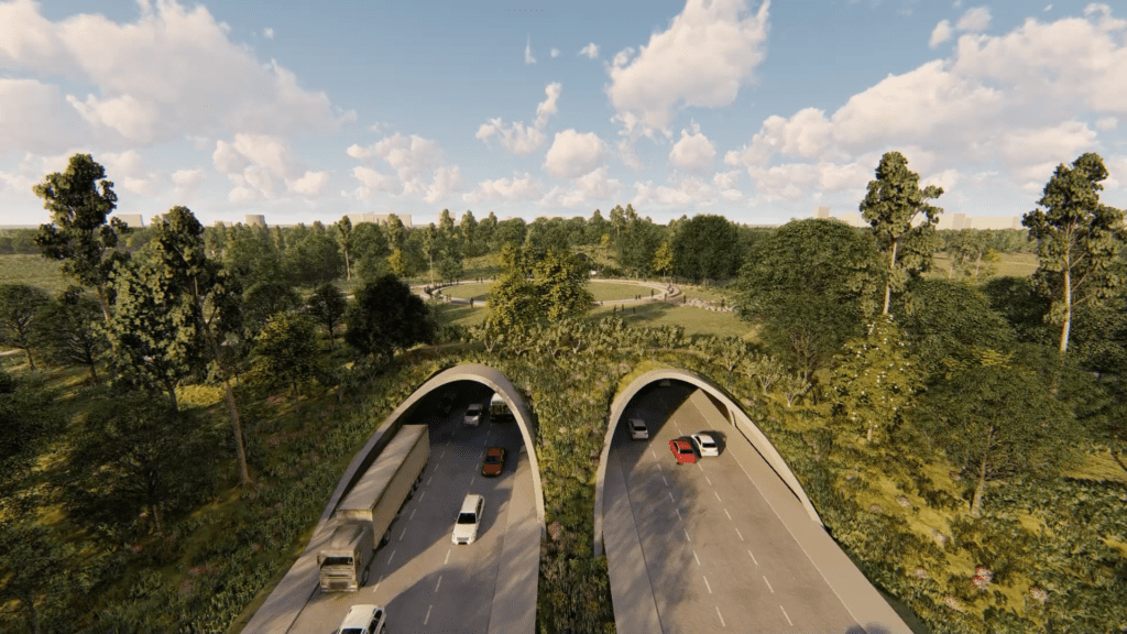 For the Land Bridge and Prairie project Memorial Drive will be moved south to accommodate the land bridge tunnels which will maintain the drive at its current grade negating fears of flooding. (Courtesy of Nelson Byrd Woltz)