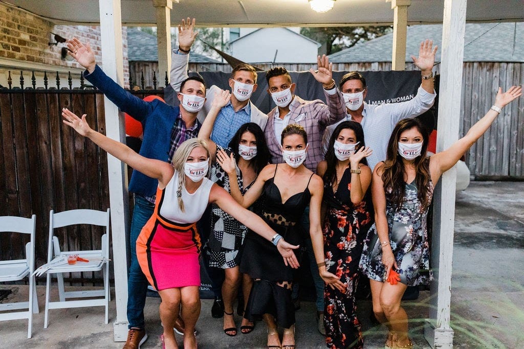 The 2020 Leukemia & Lymphoma Society Woman of the Year Lauren Paine, center, and her support group at the virtual gala watch party in September.