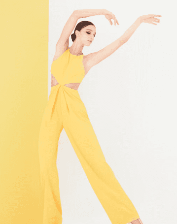 Alice + Olivia sunshine yellow jumpsuit with cutouts at the waist. (Photo courtesy of Alice + Olivia)