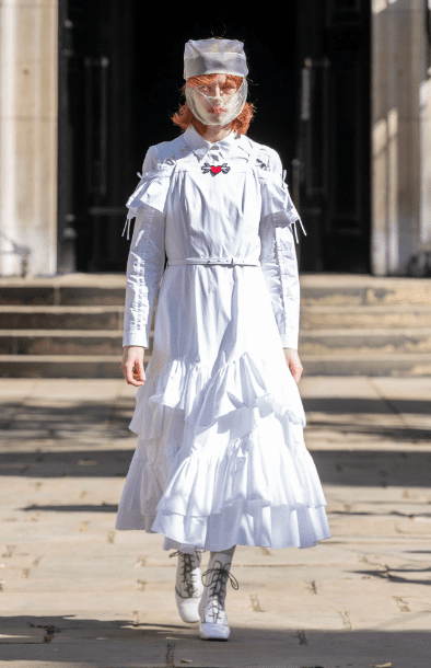 Bora Asku led off his runway show at London Fashion Week with a salute to nurses. (Photo courtesy of Bora Asku)