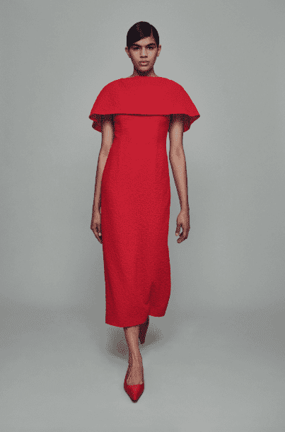 Emilia Wickstead red cape fitted dress. (Photo courtesy of Emilia Wickstead)