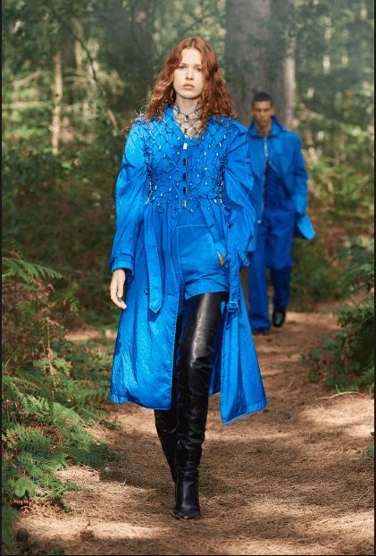 The Burberry collection includes sea-blue coat with fishnet detail. (Photo courtesy of Burberry)