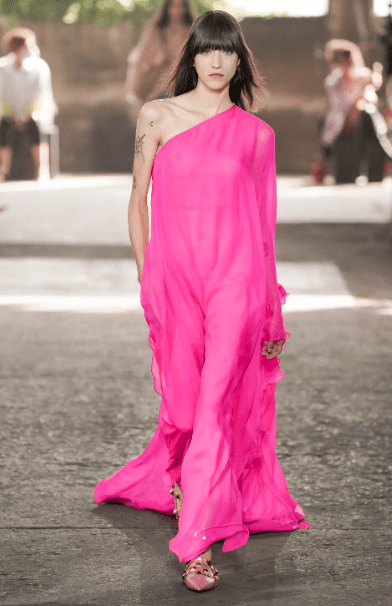 Valentino off-the-shoulder fuchsia gown. (Photo courtesy of Valentino)