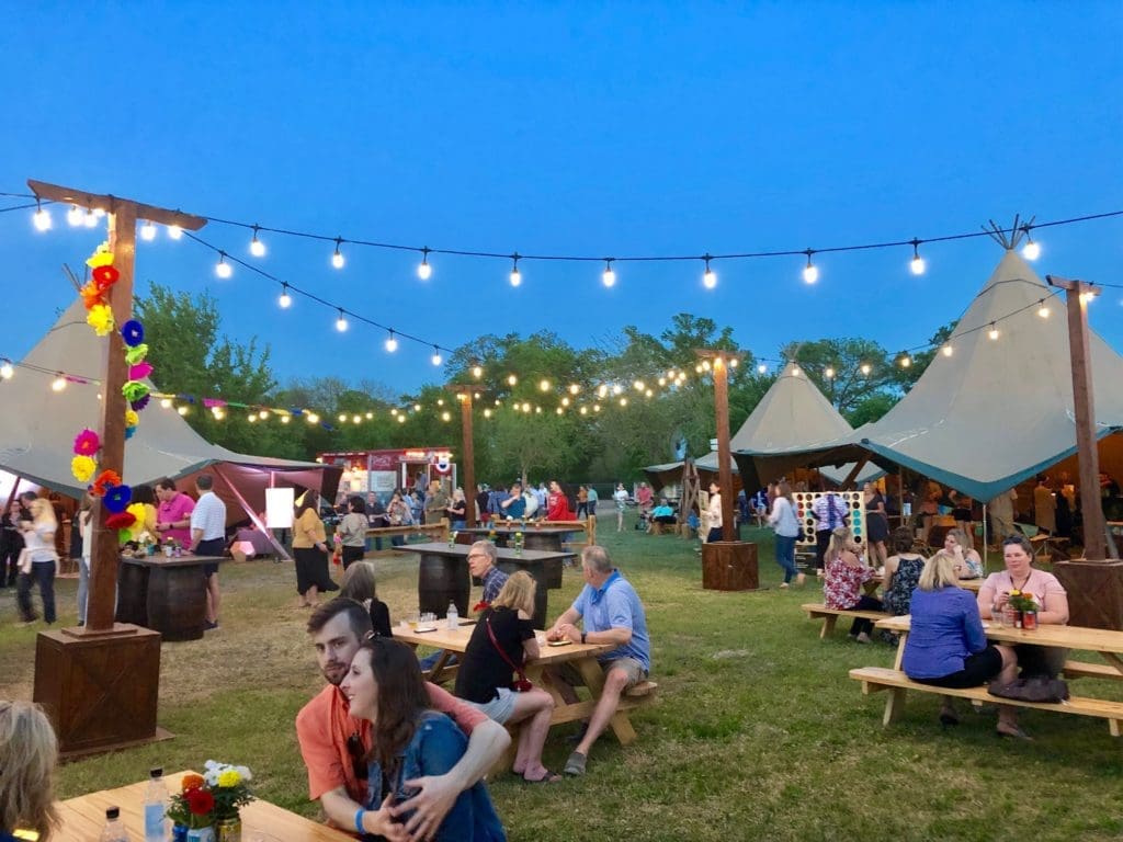 A view of the teepee tents and string lights we'll be missing this year. But the Fort Worth Food + Wine Festival is adapting. (Photo by Courtney Dabney.)