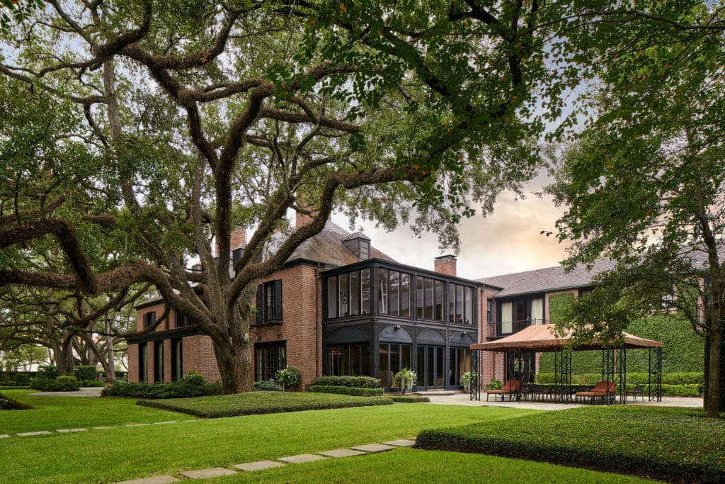 The grand mansion at 2 Longfellow Lane in Houston's historic Shadyside neighborhood is on the market. (Photo by Nathan Schroder/Douglas Elliman)