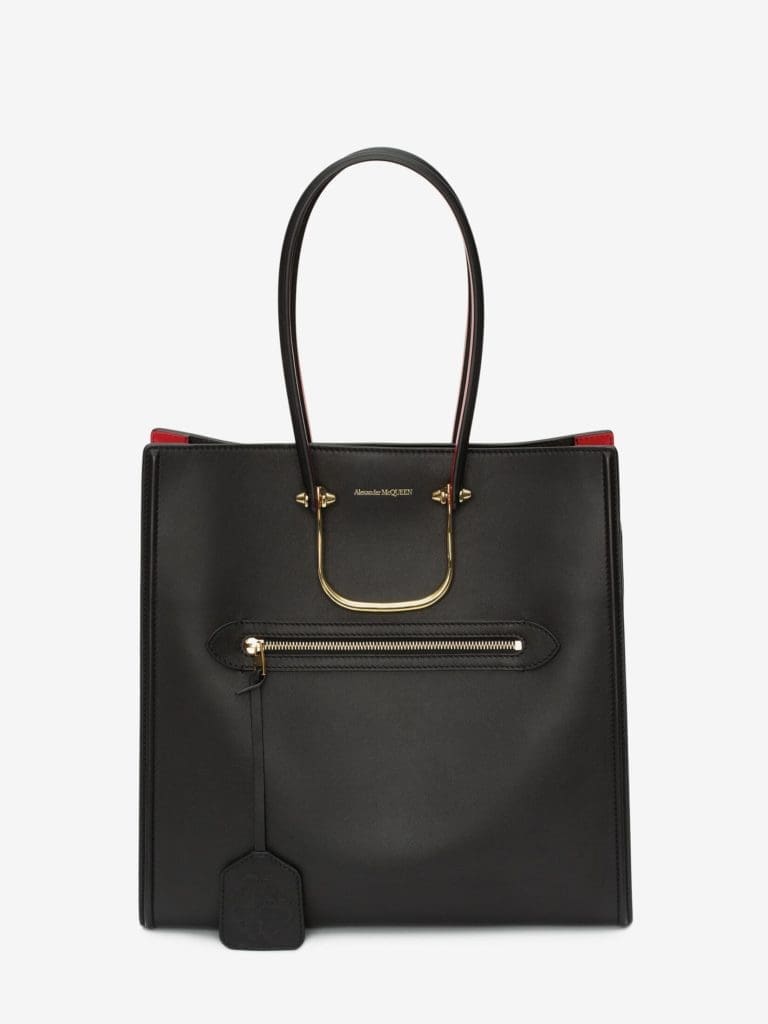Alexander McQueen's Tall Story is available in black quilted leather, black croc or with a handmade patchwork finish.