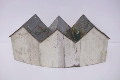 Patrick Renner's "Rowhouses," 2020, found painted wood, original wood flooring from Project Row Houses