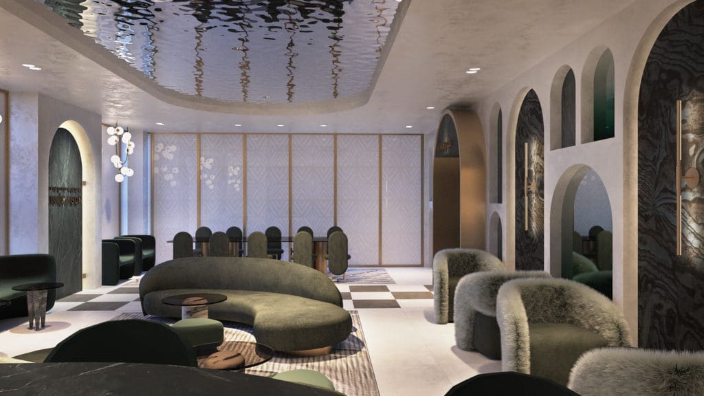 Rendering of The Nina Magon Loungeabove Zadok Master Jewelers in Post Oak Place, expected to open in the first quarter of 2021.