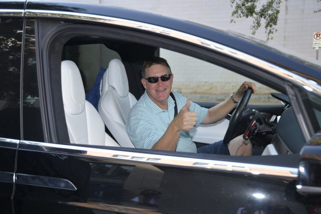AVDA board chair Steve Winter pulls up to Minute Maid Park to pick up his AVDA dinner box