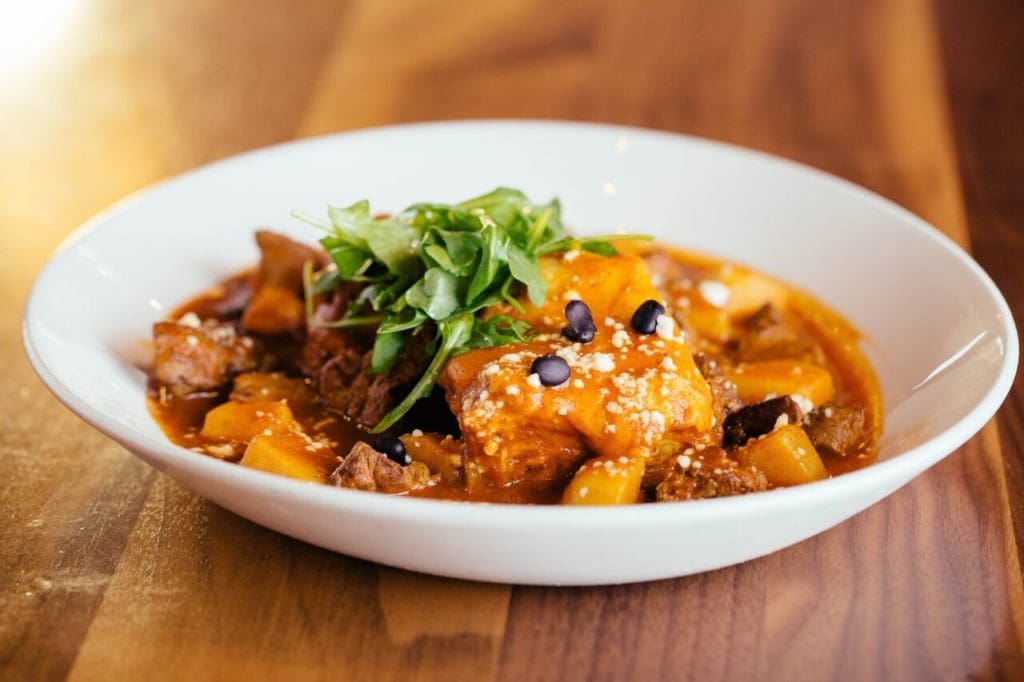Meso Maya's popular Carne Budin Azteca dish. 
