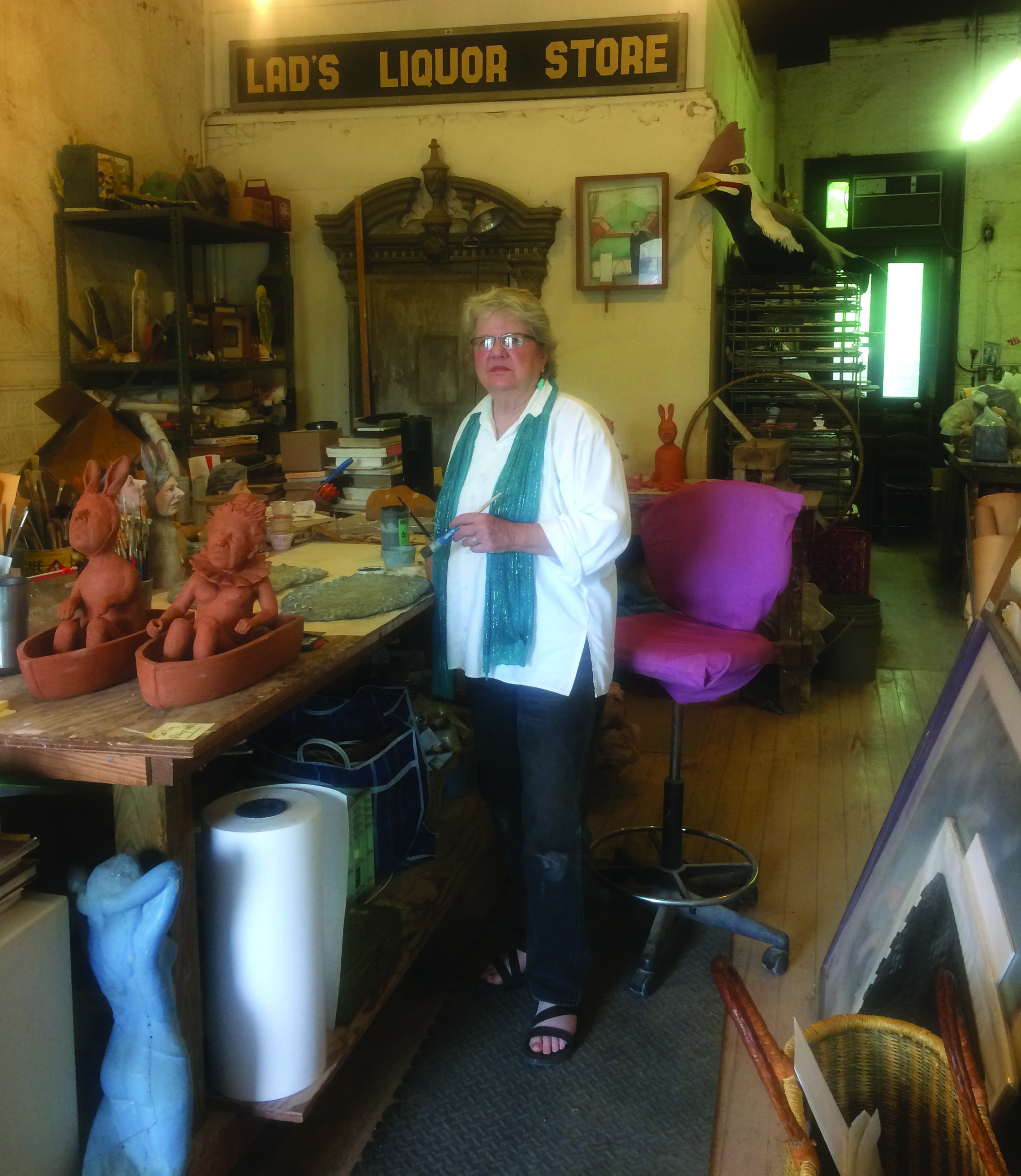 Pat Johnson in her Fayetteville, Texas, studio. The artist is among the most acclaimed contemporary Texas talents in clay, and is represented by Red & White Gallery, Fayetteville.