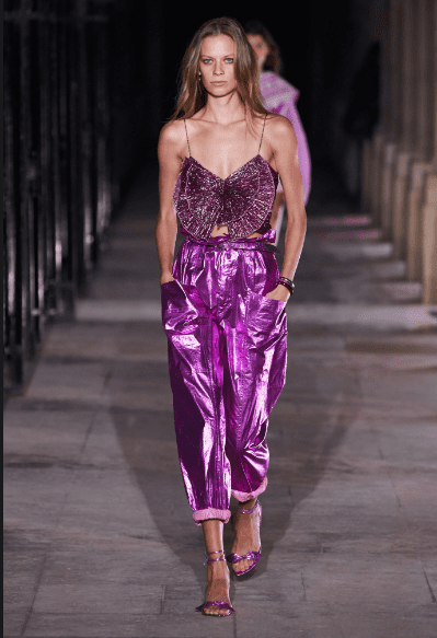 Isabel Marant's disco inspired purple metallic pants and glittery top. (Photo courtesy of Isabel Marant)