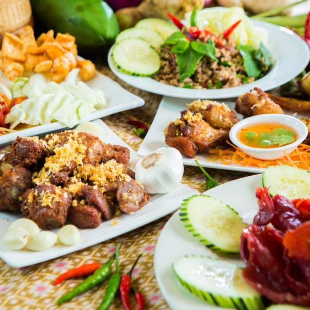 An assortment of Lao and Thai appetizers.