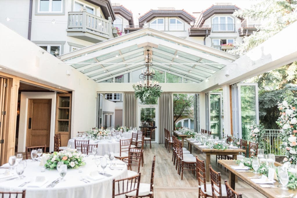 Both the wedding and reception were held largely outdoors at the Sonnenalp Hotel in Vail Village. (Photo by Lady Ilg Photography)