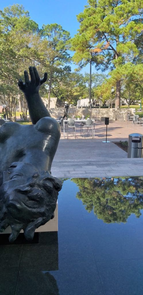 Diners at Le Jardinier will be rewarded by gazing out upon Aristide Maillol's "La Rivière (The River)," 1938-1943, in the Cullen Sculpture Garden. The magnificent bronze, nestled upon a reflecting pool designed by Deborah Nevins & Associates landscape architects, was specially sited to face restaurant patrons. (Photo by CDA)