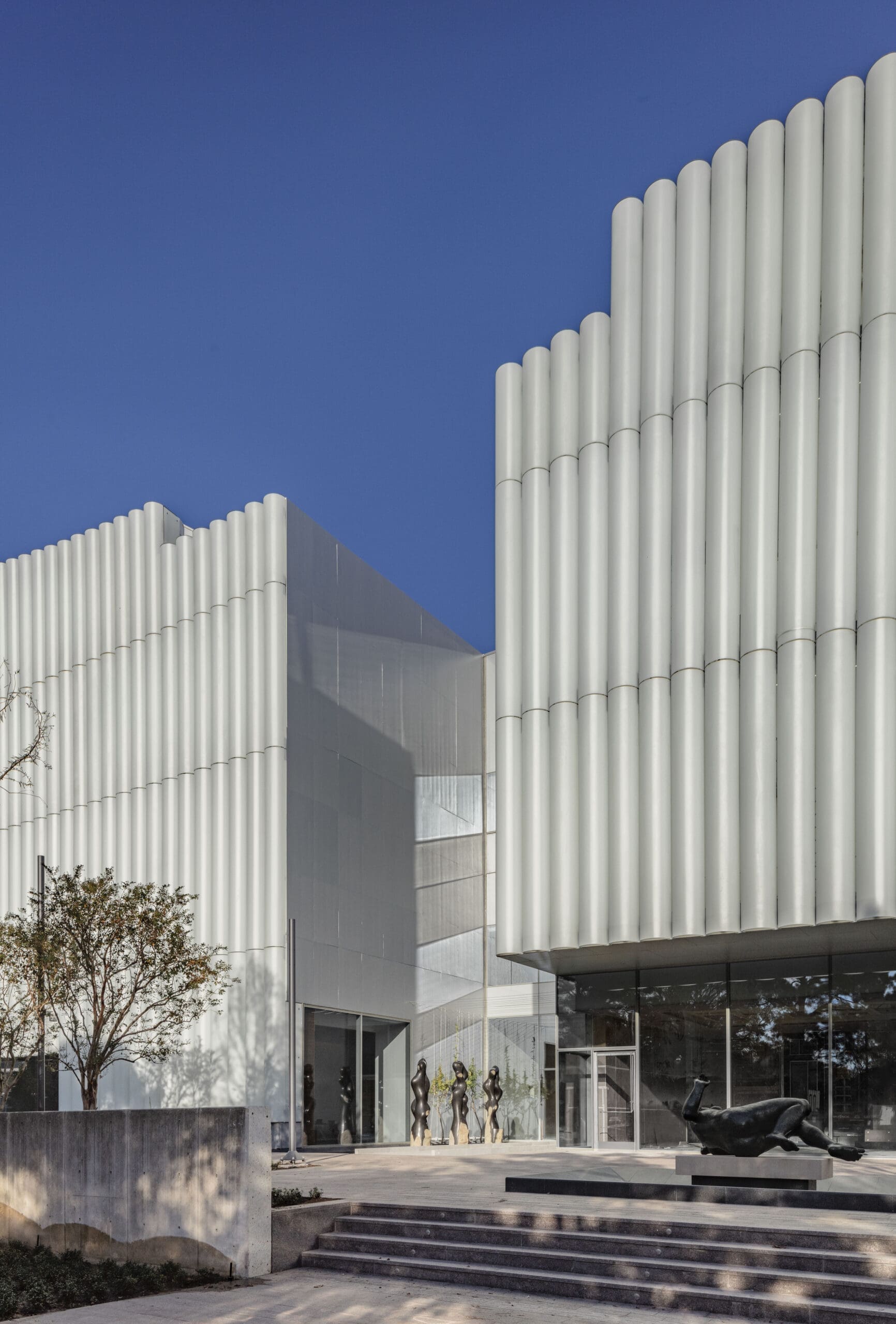 The west facade of the Nancy and Rich Kinder Building, designed by Steven Holl Architects. (Photo by Richard Barnes, Courtesy of the Museum of Fine Arts, Houston)