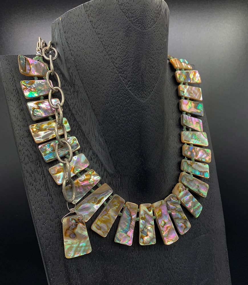 Green Abalone Bib Necklace by Cary OKeefe Jewelry. 