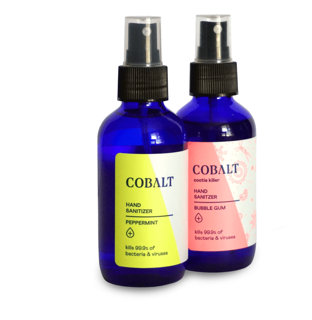 Cobalt Hand Sanitizers in Blue Glass Bottles (Photo courtesy of Cobalt)