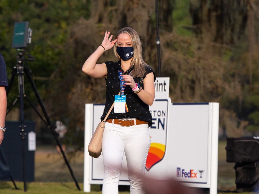 Jena Sima, watches her boyfriend PGA golfer Brooks Koepka during the first round at Memorial Park. . (Photo by F. Carter Smith)