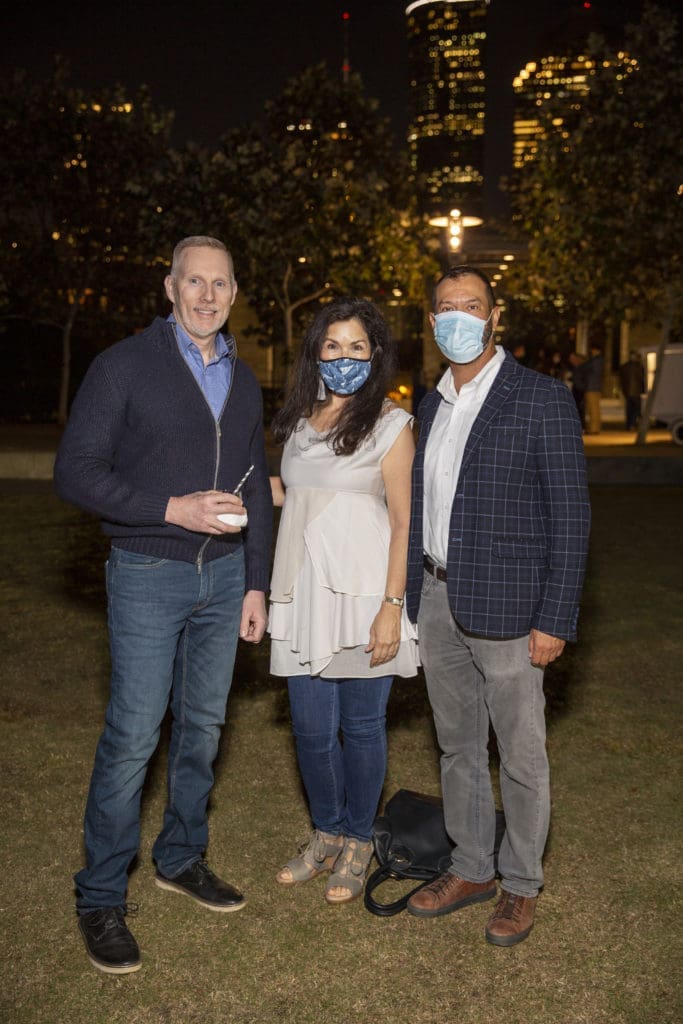 Tim Early, Geraldina Wise, Bo Fraga at the Buffalo Bayou Foundation celebration on the banks of  Buffalo Bayou  (Photo by Jenny Antill Clifton)