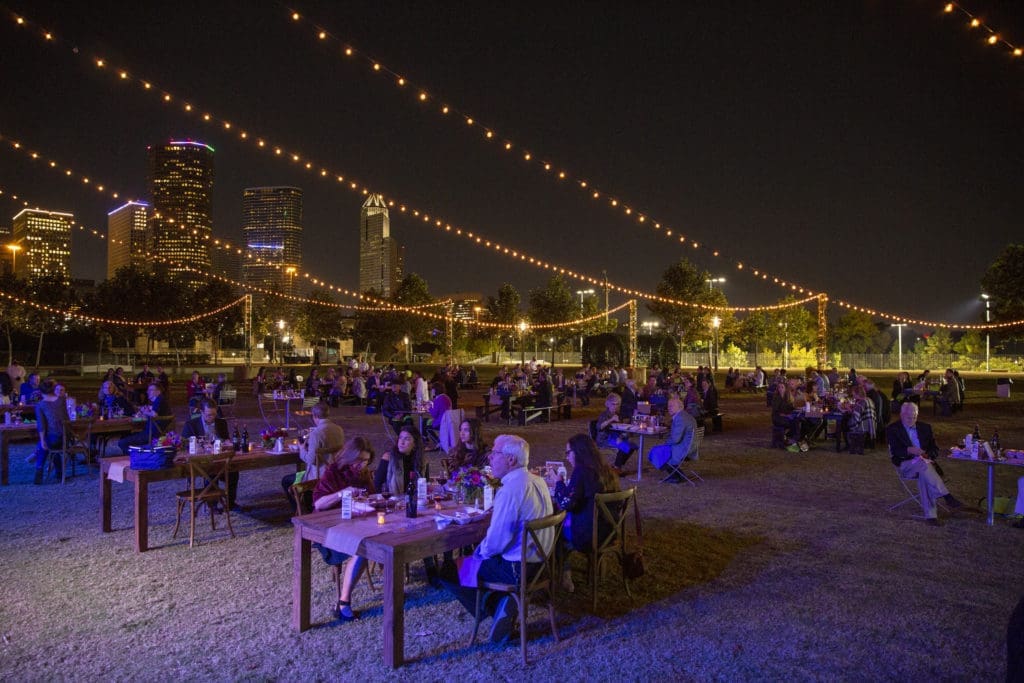 Buffalo Bayou Foundation celebrates five years of Buffalo Bayou Park with a fancy picnic dinner under the stars, on the banks of the meandering bayou. (Photo by Jenny Antill Clifton)