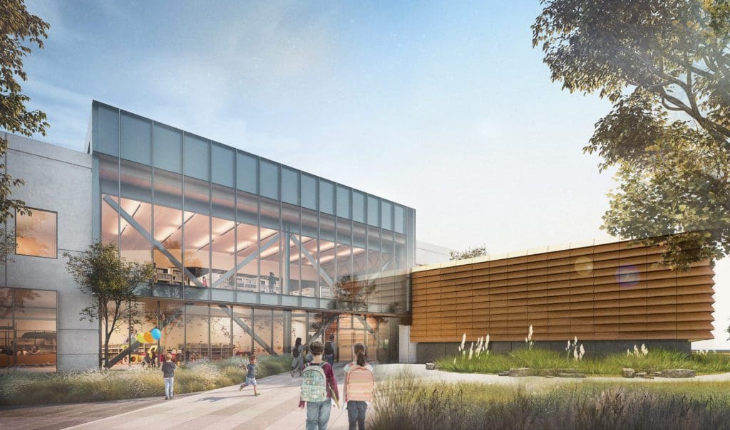 Gensler's award-winning design for the future Frisco Public Library, as seen from the north side.
