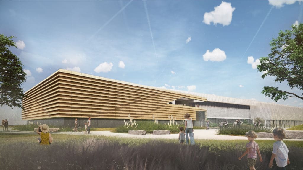 Future Frisco Public Library's west side includes an activites pavilion. Design By Gensler.