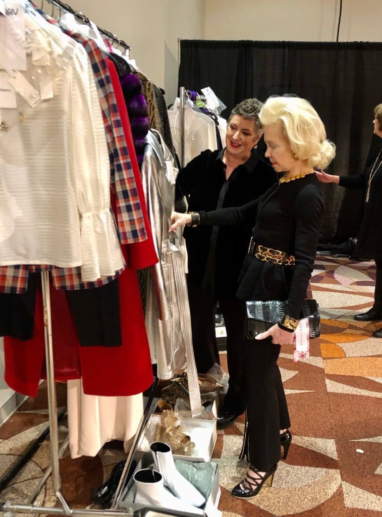 Tamara Klosz Bonar with Lynn Wyatt behind the scenes at one of the Matuszewski Productions shows.