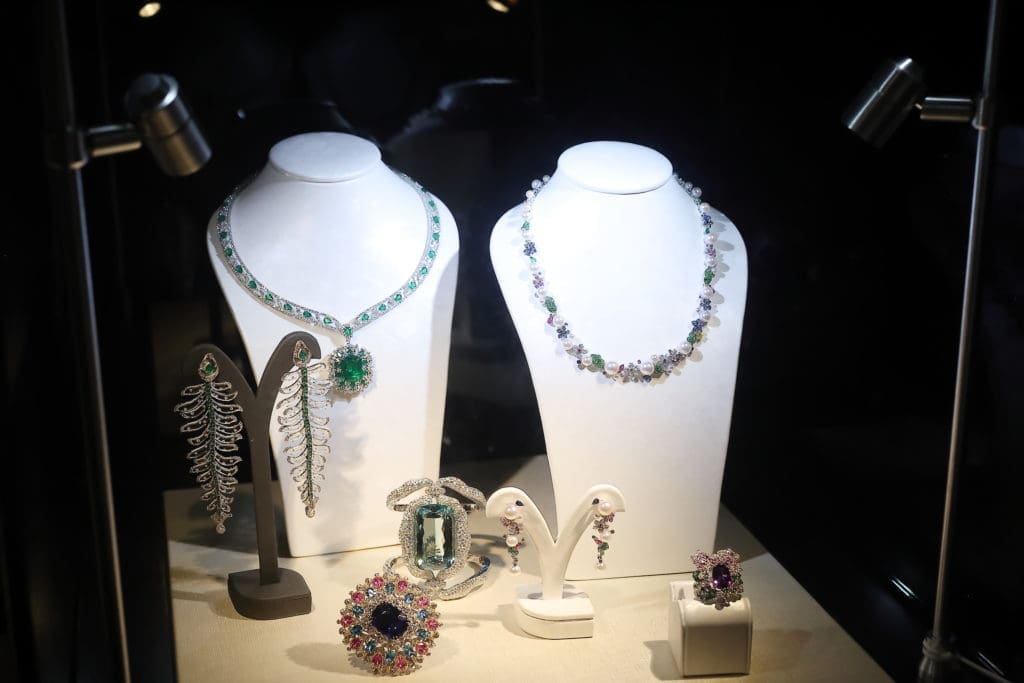 Fabergé jewels on display  at the Correa Family Foundation dinner at the home of Isabel and Ignacio Torras. (Photo by Quy Tran)