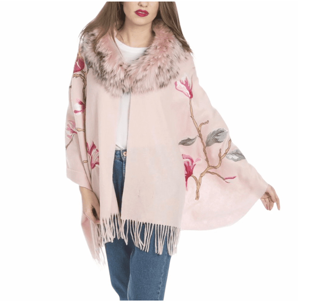 The cashmere shawl with fox fur trim is one of many offerings from Nutcracker Market participant Beyond Baroque.