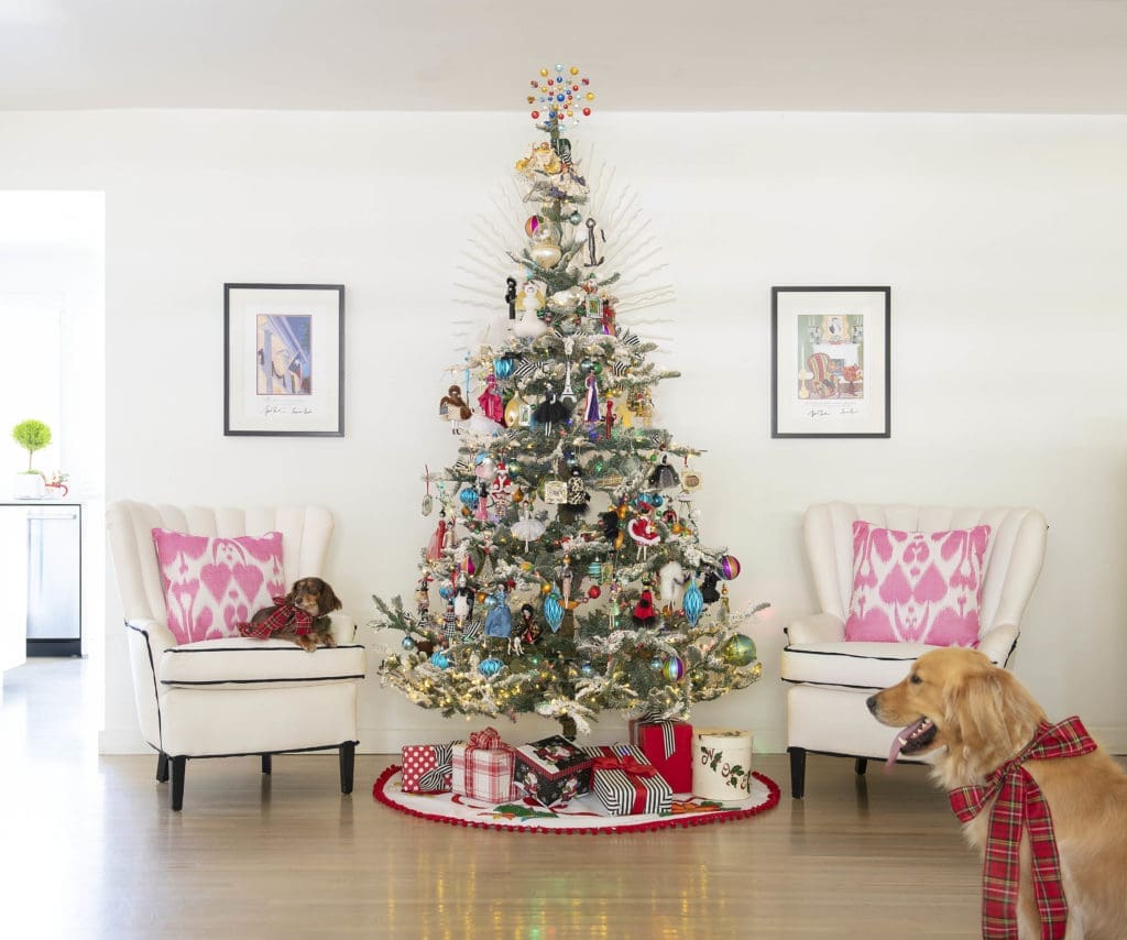 One of the many sparkling trees filled with cherished ornaments.
