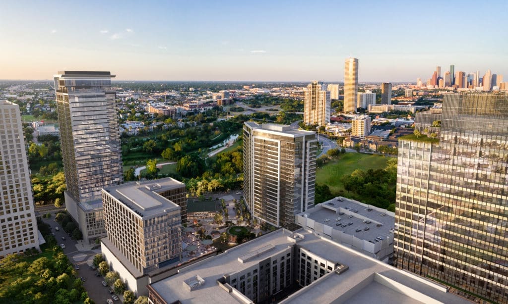Autry Park will include 1,450 residential units, 350,000 square-feet of Class A office space, and 100,000 square-feet of select retail, developed by Hanover Company and Lionstone Investments. (Courtesy rendering)