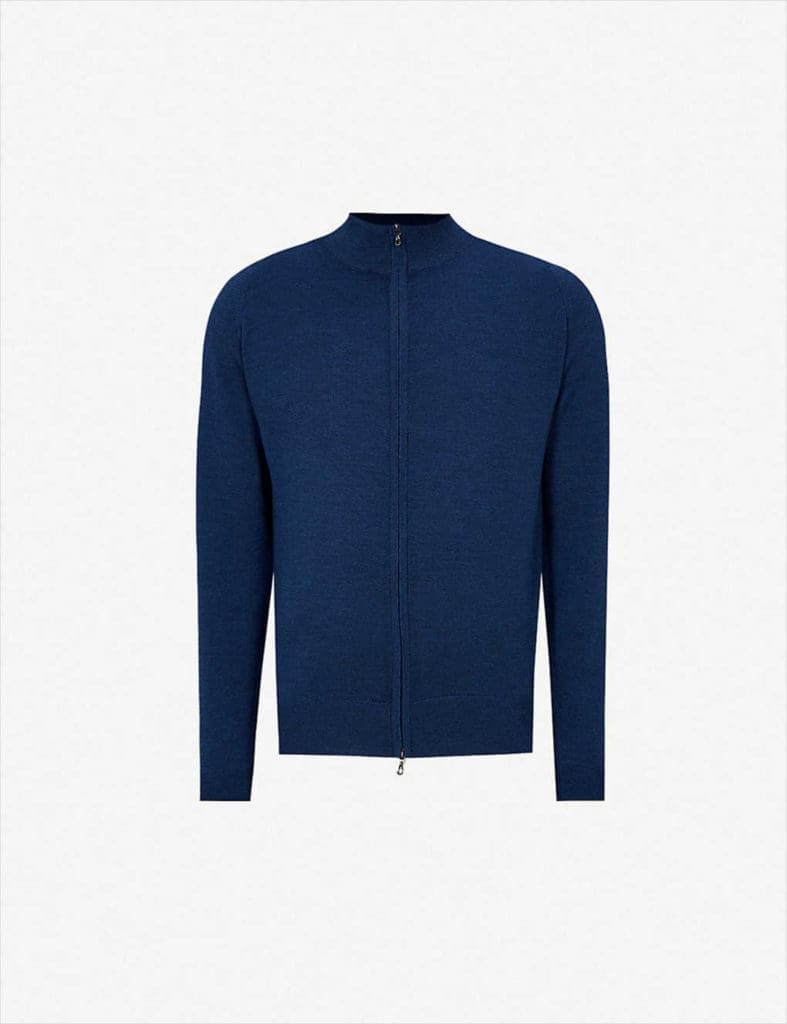 Wanting to show some of your physique? Go with John Smedley. (Zipped Marina Wool Cardigan, $295)