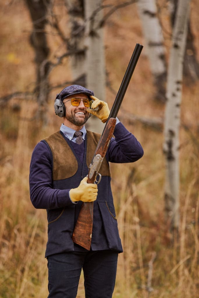 Melbourne O’Banion, founder of Bestow and husband of BeautyBio’s Jamie
O’Banion, in Hadleigh’s Harkey
shooting vest (Photo by Luis Martinez)