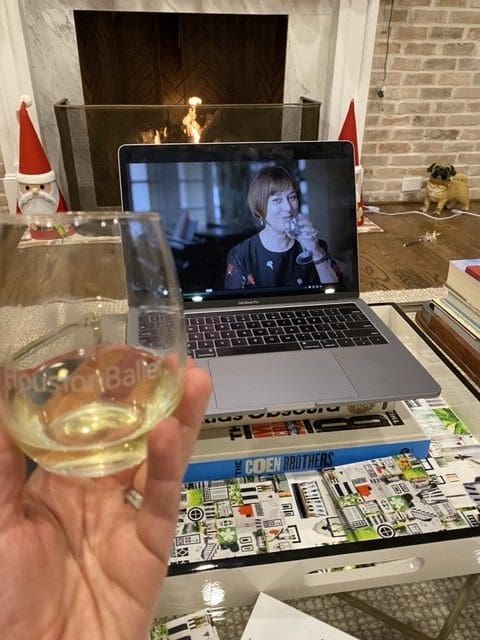 Alison & Wade Coriell at home enjoying the virtual 'Onstage Dinner' during which board president Leigh Smith was one of several speakers. (Coriell family photo)