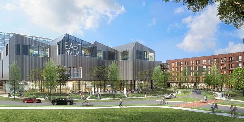 East River's first phase will bring new restaurants, stores, office buildings and apartments.