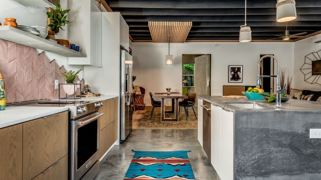 Georgie O'Keeffe's home in Sante Fe, New Mexico, was inspiration for this Nouveau Bungalow by Steven Allen Designs.