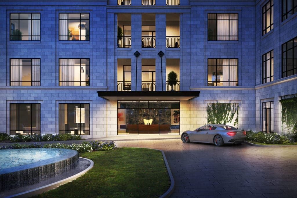 Rendering of the entrance to The Sophie at Bayou Bend.