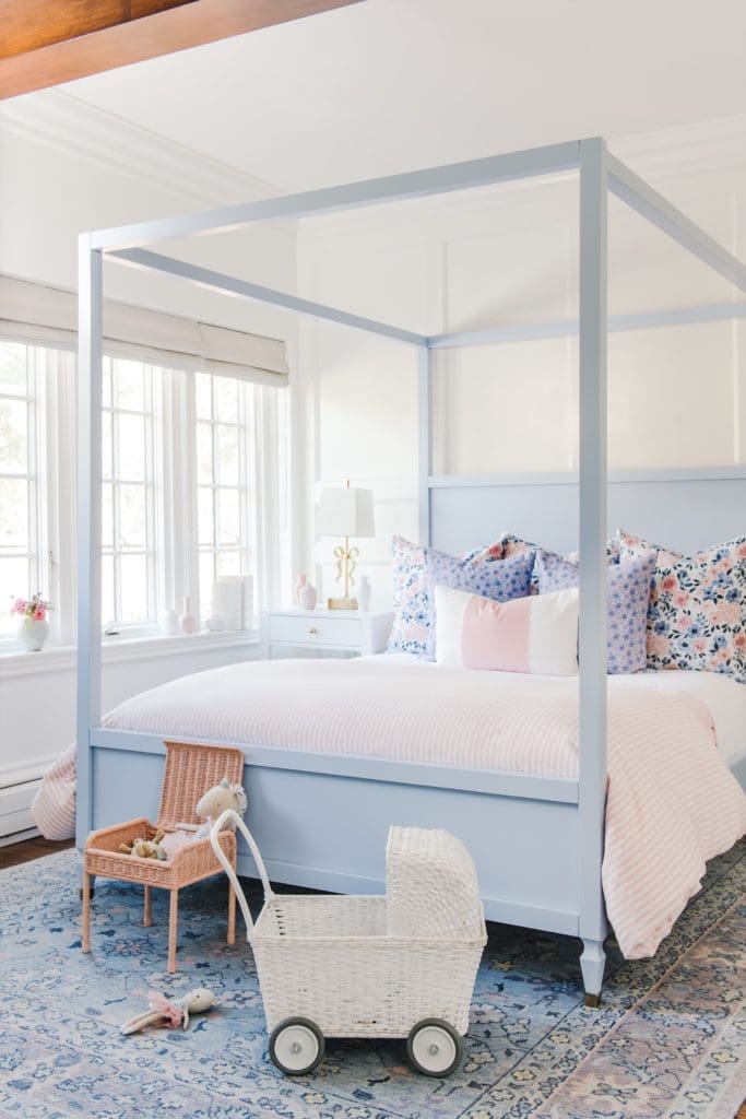 The Haven Canopy Bed (in Airway Blue) and more from Cait Kids’ new children’s home collection. 
