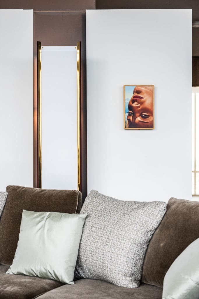 Prisma floor lamp by Ignazio Gardella, 1960, for Azucena. Artwork by Richard Phillips through Russell Brightwell. (Photo by Robert Yu)