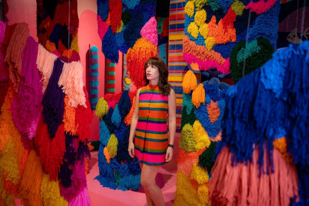 Founder Keeton blends right into the Sweet Tooth Hotel's fiber art show. (Photo by Timothy Alsbrooks)