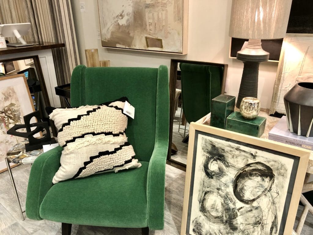 Customizable Kelly green mohair chair. Photo by Courtney Dabney.