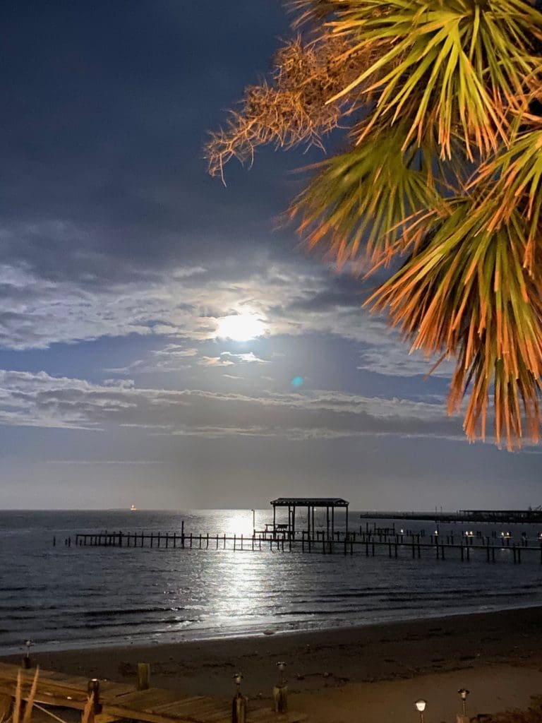 A full moon sky as seen from Pier 6 Seafood & Oyster House in San Leon, Texas. (Photo by Shelby Hodge)