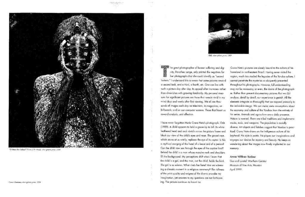 A 1999 brochure from the early days of Sicardi | Ayers | Bacino: Mario Cravo Neto, among the most influential Brazilian photographers of our time. The essay for the brochure was penned by iconic photo curator, Anne Wilkes Tucker, then at the MFAH and the force responsible for building the museum's photography collection to one of the top 10 in the world. 