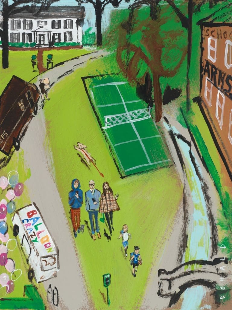 Donald Robertson and his family in Highland Park. (Illustration by Donald Robertson)