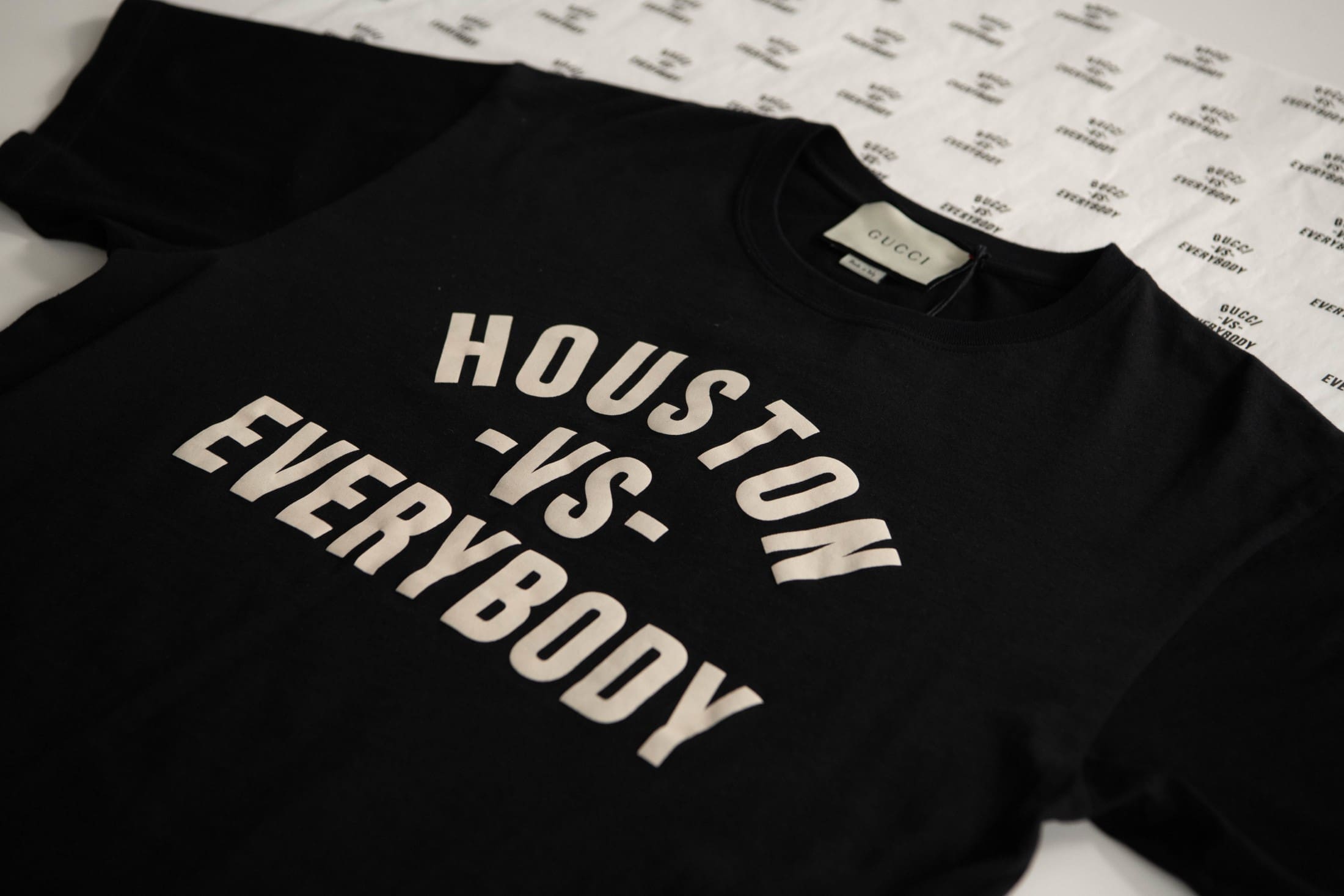 Houston is one of 11 cities boasting the VS. Everybody branded T-shirt from Gucci in collaboration with Detroit designer Tommey Walker. 